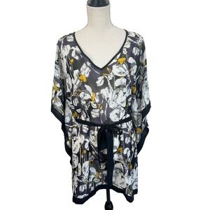 Lands End Sheer Floral Beach Kimono Cover Up Size S Tunic Kaftan Swim Resortwear
